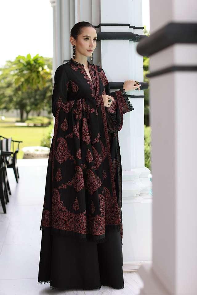 Dhanak 3PC Embroidered Shirt with Dhanak Embroidered Shawl – ZC225