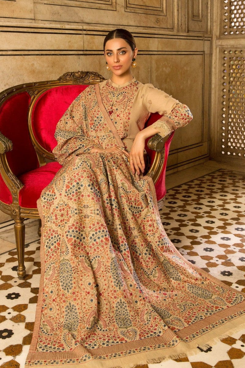 Dhanak 3PC Embroidered Shirt with Dhanak Embroidered Shawl – ZC590