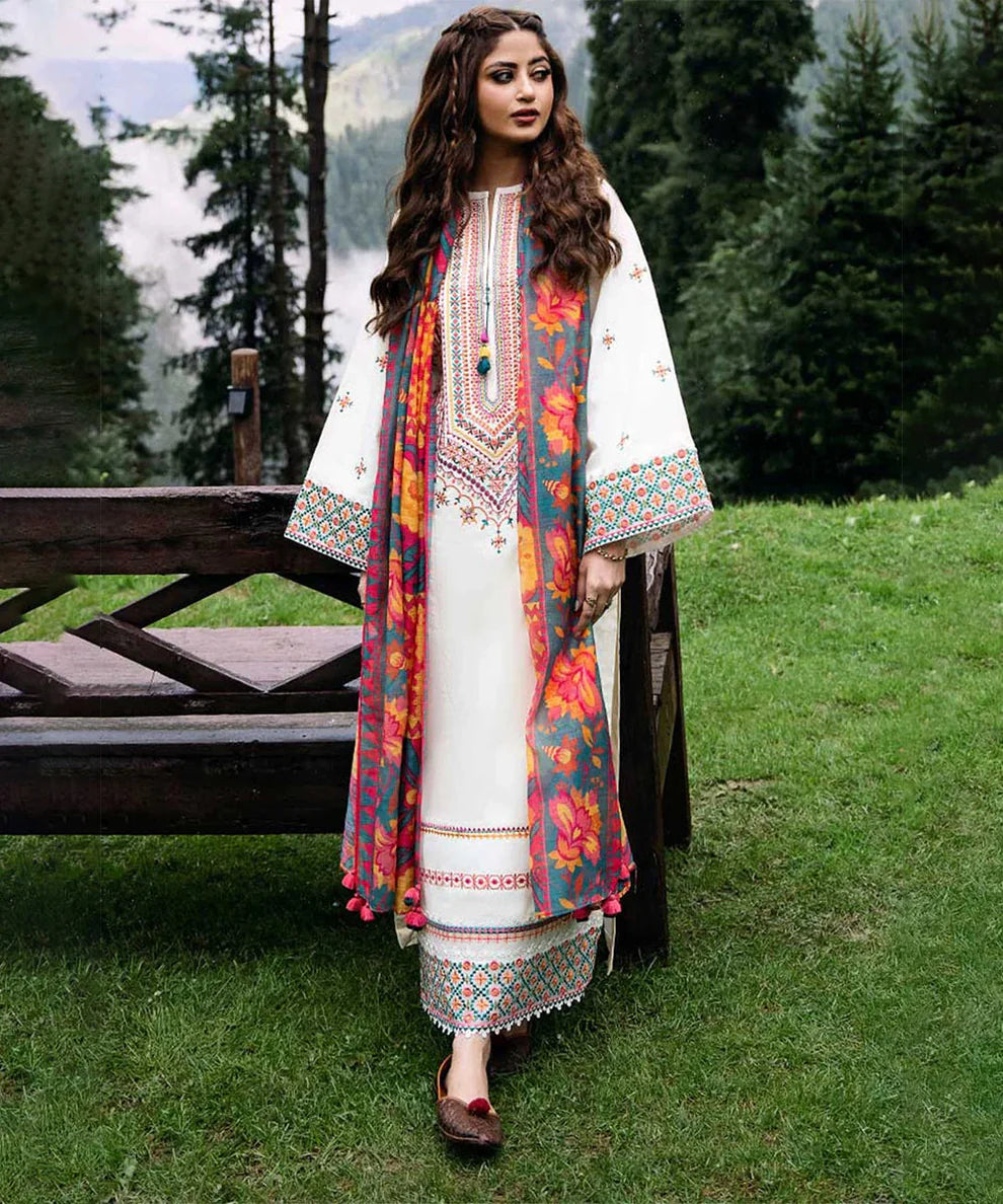Lawn 3PC Embroidered Shirt with Digital Printed Jacquard Dupatta – ZC1355