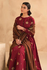 Baroque Dhanak 3PC Embroidered Suit with Embroidered Dhanak Shawl – ZC269