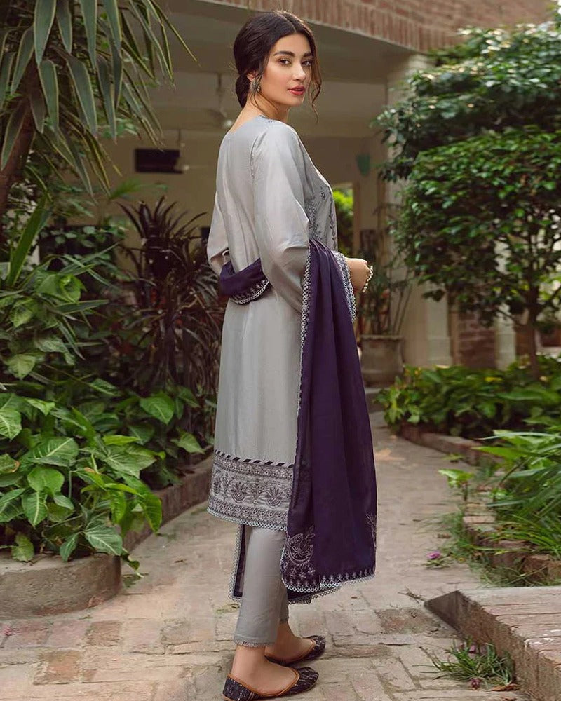 Linen Luxe 3PC Embroidered Shirt with Chiffon Embroidered Dupatta – ZC578