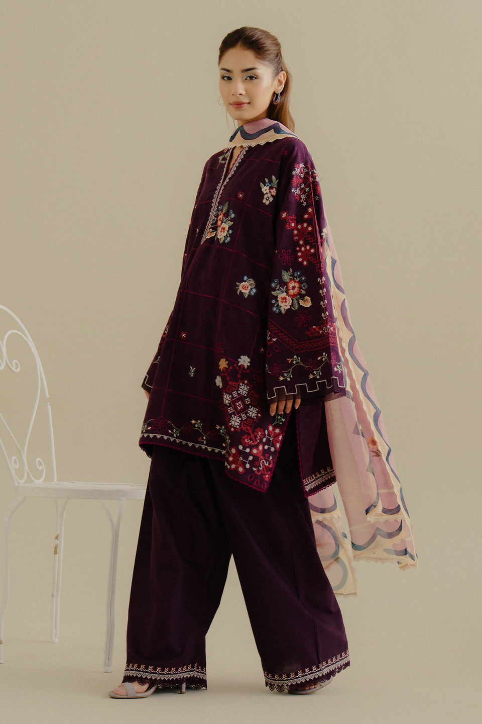 Lawn 3PC Embroidered Shirt with Digital Printed Jacquard Dupatta – ZC1406
