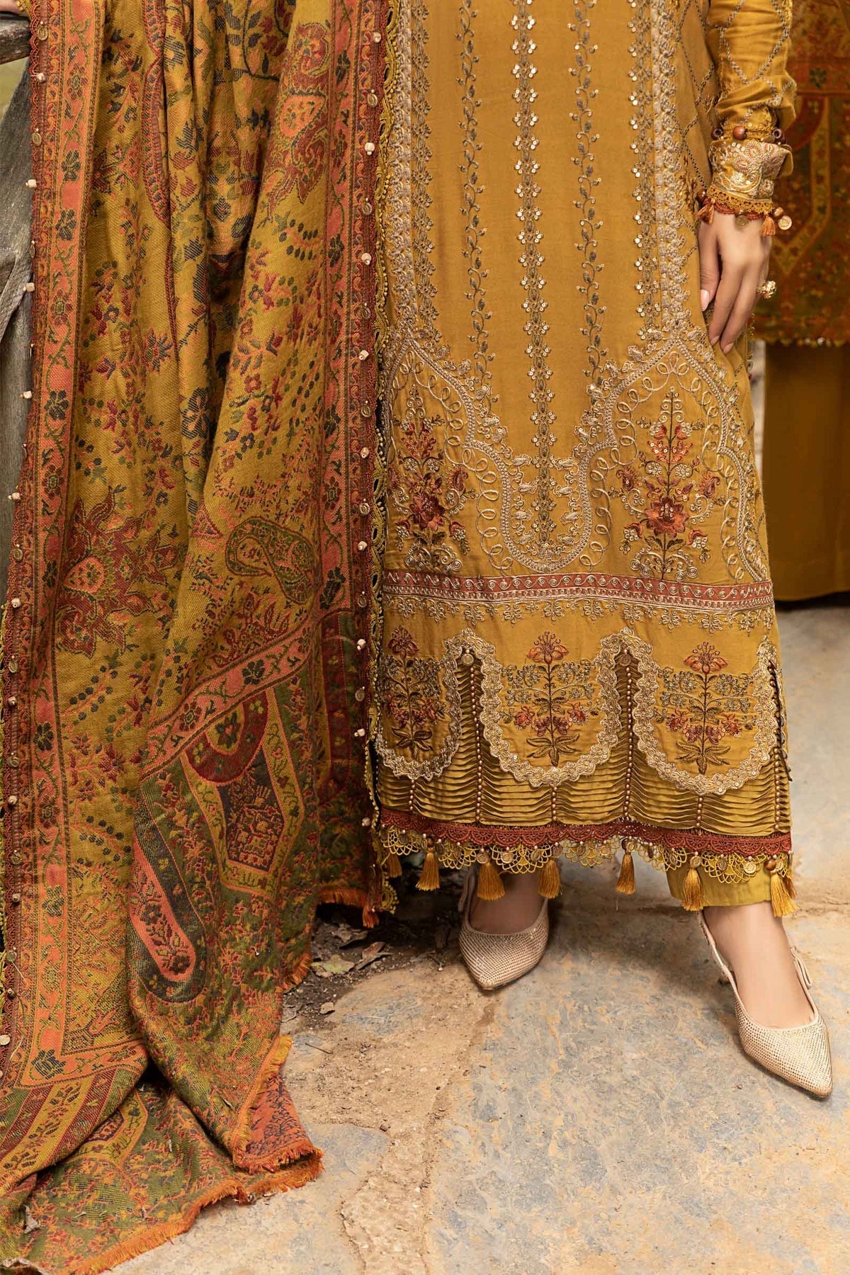 MARIA B. Dhanak Luxe 3PC Embroidered Dress with Printed Pashmina Wool Shawl – ZC116