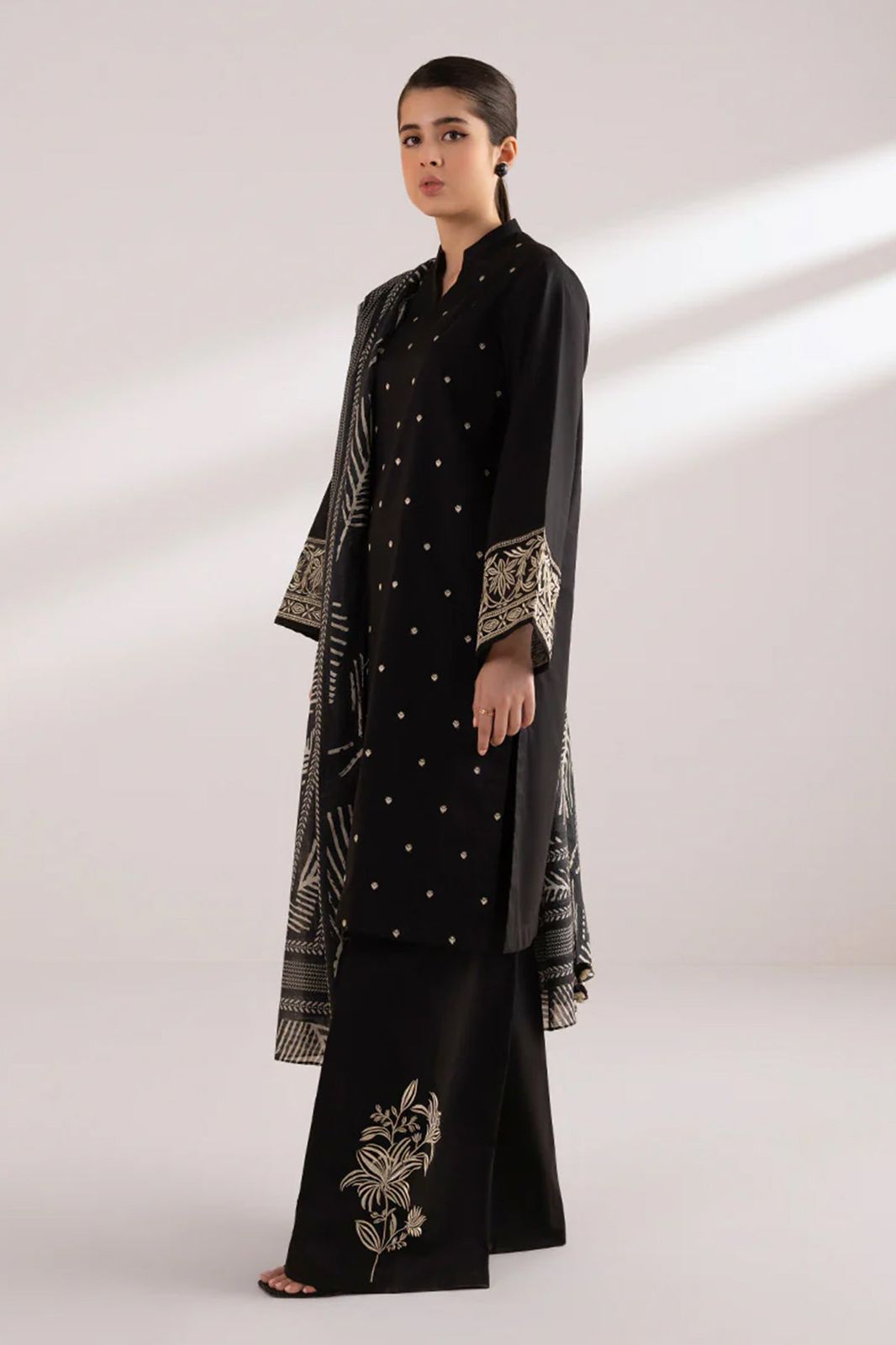 Dhanak 3PC Embroidered Shirt with Digital Printed Wool Shawl – ZC3121