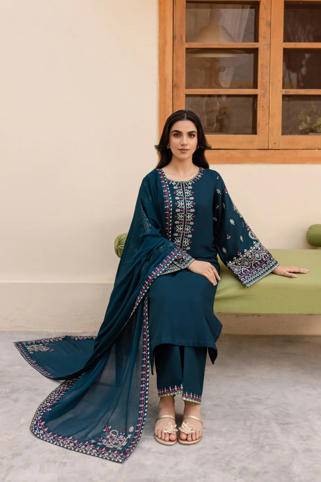 Dhanak 3PC Embroidered Shirt with Chiffon Embroidered Dupatta – ZC3269