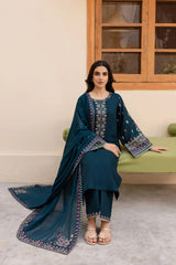 Dhanak 3PC Embroidered Shirt with Chiffon Embroidered Dupatta – ZC3269