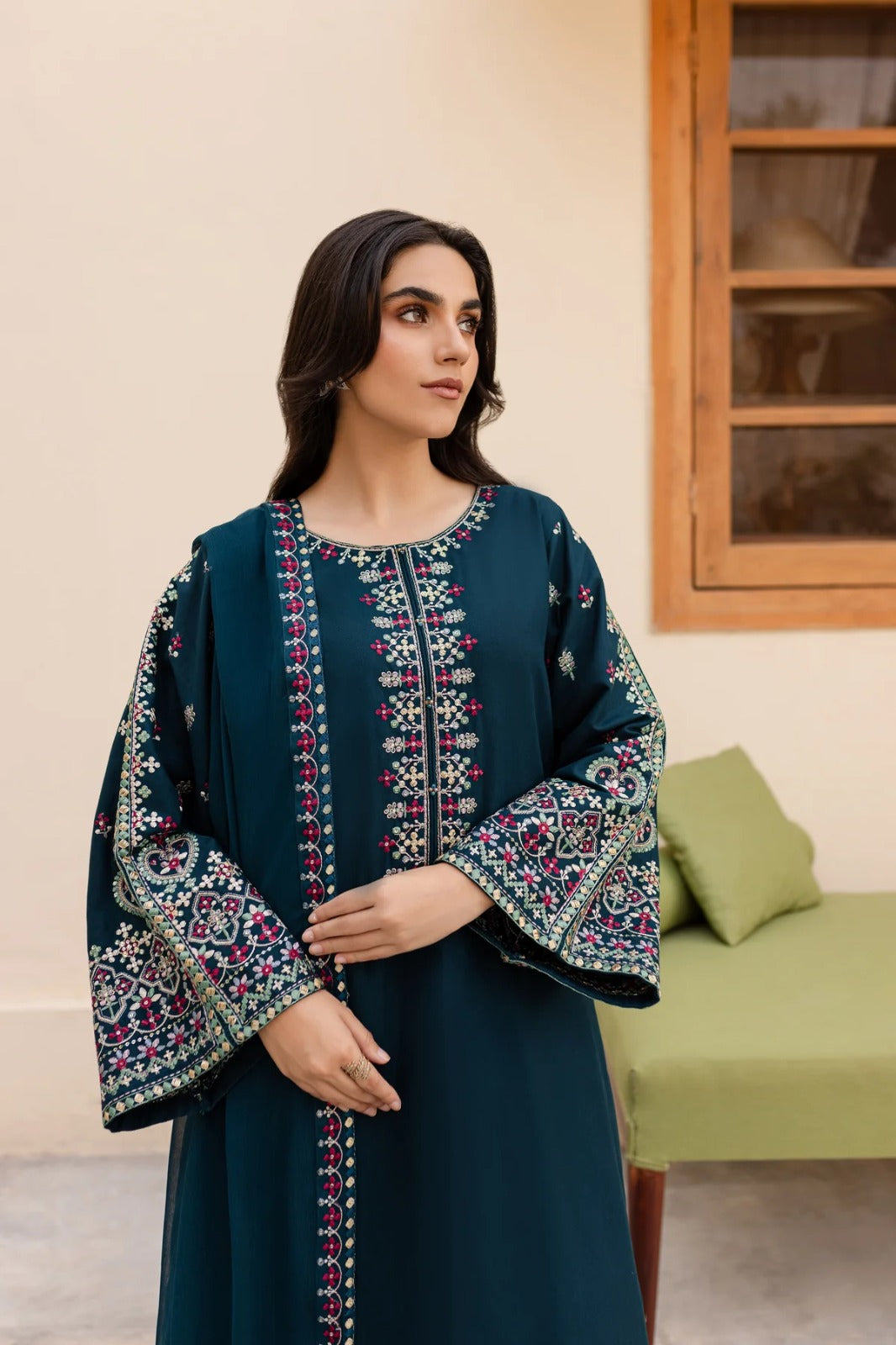Dhanak 3PC Embroidered Shirt with Chiffon Embroidered Dupatta – ZC3269