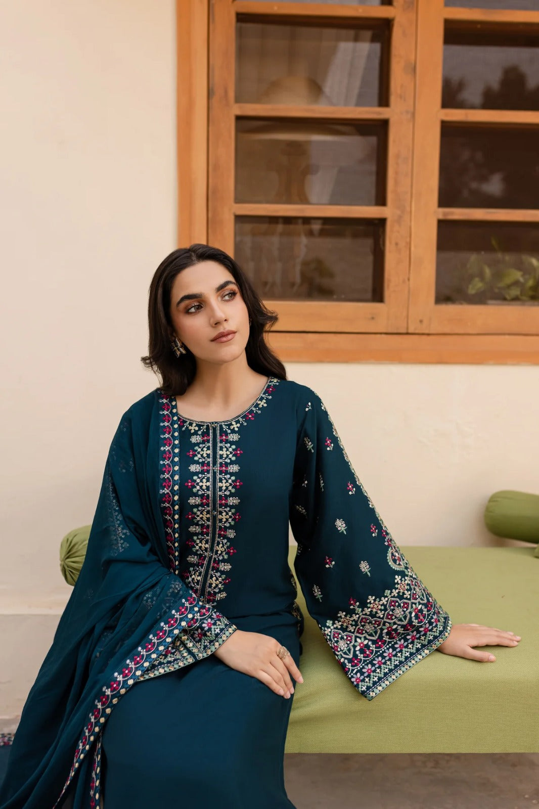 Dhanak 3PC Embroidered Shirt with Chiffon Embroidered Dupatta – ZC3269