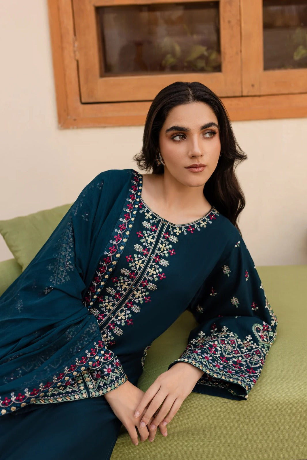 Dhanak 3PC Embroidered Shirt with Chiffon Embroidered Dupatta – ZC3269
