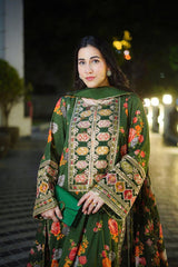 ZARI's | LUXURY MULTI DIGITAL PRINTED SILK DRESS WITH FULL HEAVY MULTI THREAD EMBROIDERED SEQUENCE WORK | UNSTITCHED 3-PIECE SUIT - 007