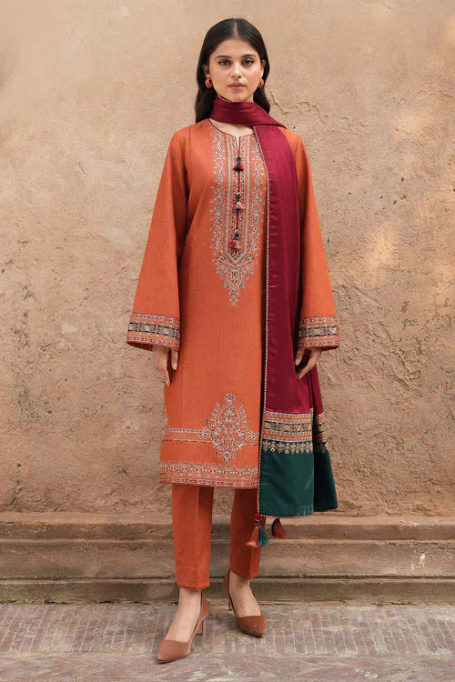 Dhanak 3PC Embroidered Shirt with Digital Printed Wool Shawl – ZC3239