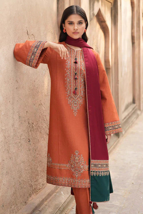 Dhanak 3PC Embroidered Shirt with Digital Printed Wool Shawl – ZC3239