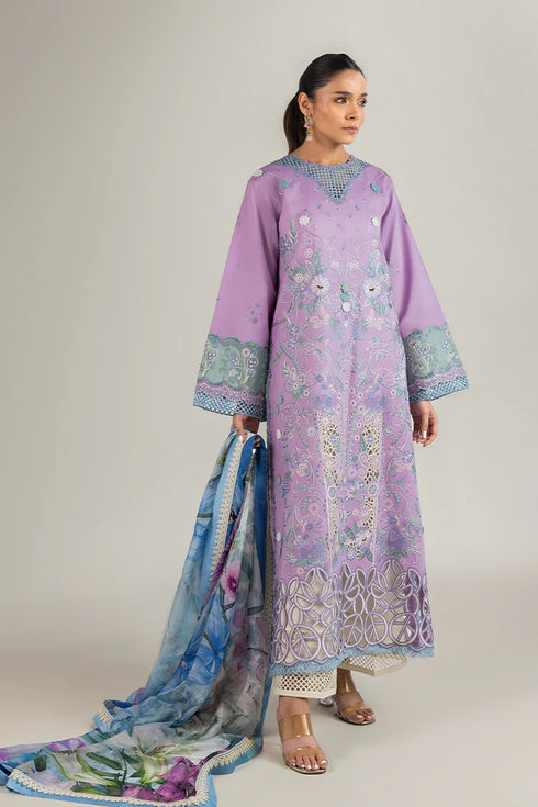 Lawn 3PC Embroidered Shirt with Digital Printed Jacquard Dupatta – ZC1431