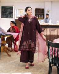 Dhanak 3PC Embroidered Shirt with Organza Embroidered Dupatta – ZC3420