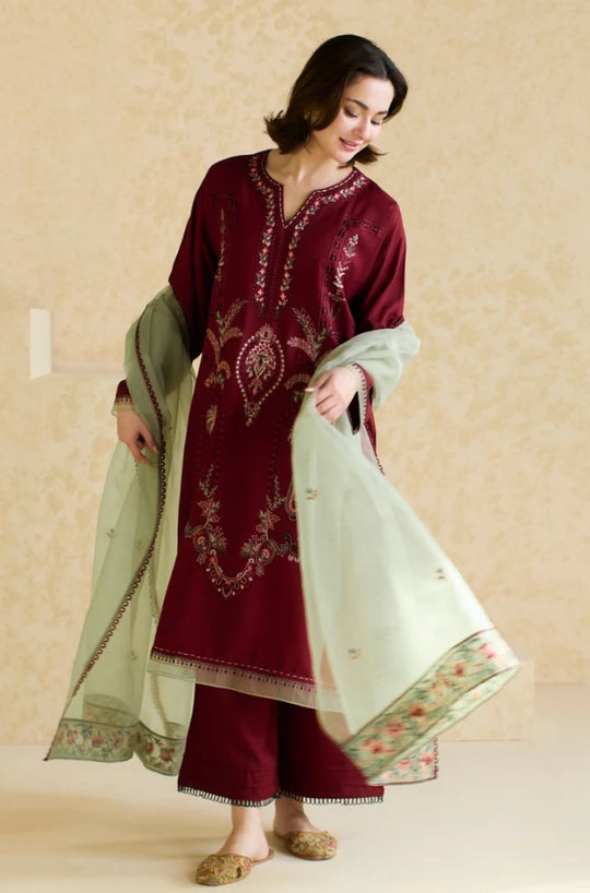 Lawn 3PC Embroidered Shirt with Organza Embroidered Dupatta – ZC1425