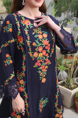 Dhanak-3PC Embroidered Shirt with Digital Printed Wool Shawl - 3545