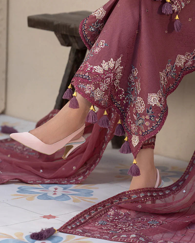 Dhanak 3PC Embroidered Shirt with Chiffon Embroidered Dupatta – ZC3286