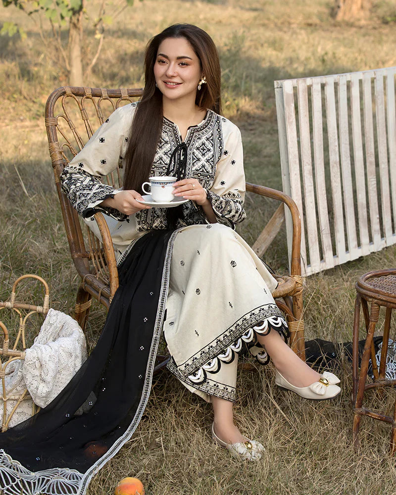 Lawn 3PC Embroidered Shirt with Organza Embroidered Dupatta – ZC1354
