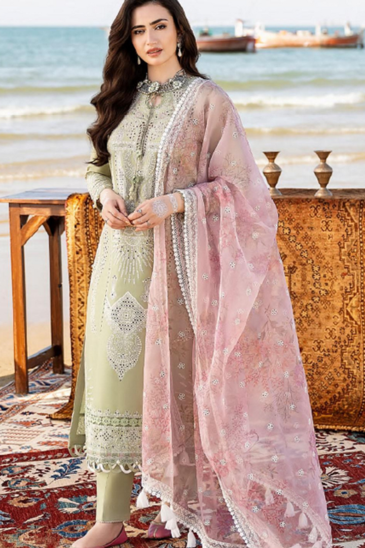 Lawn 3PC Embroidered Shirt with Digital Printed Organza Dupatta – ZC1258