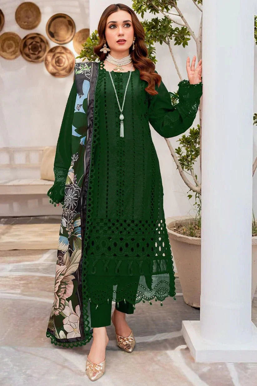Dhanak 3PC Embroidered Shirt with Digital Printed Wool Shawl – ZC3159