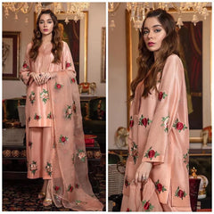 Silk 3PC Embroidered Shirt with Organza Embroidered Dupatta – ZC1314