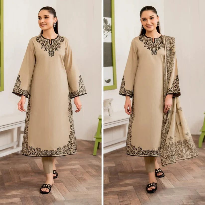 GRANEUT 3PC Dhanak Embroidered Shirt with Printed Dupatta – ZC680