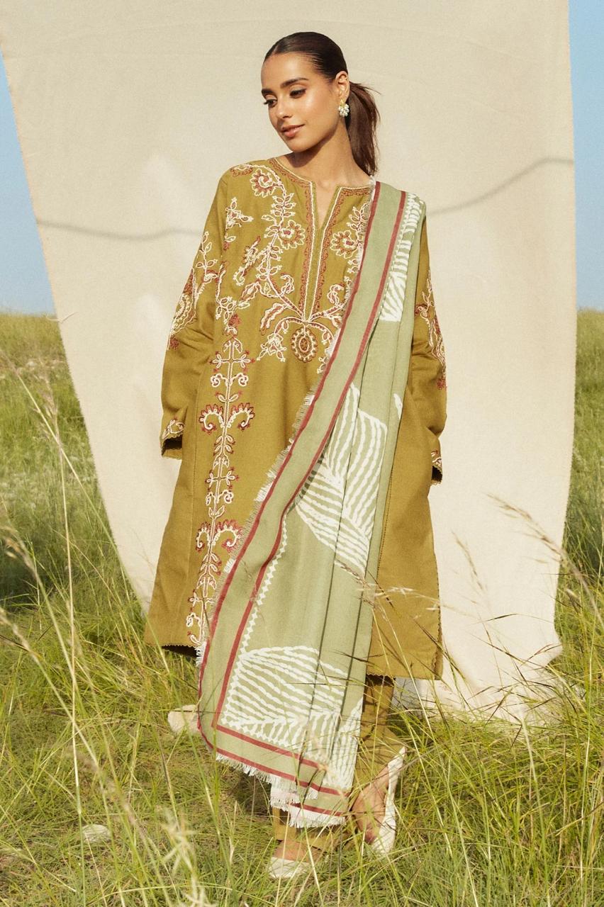 Zara Shahjahan 3PC Dhanak Embroidered Shirt with Digital Printed Shawl – ZC271