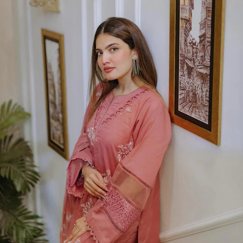 Dhanak 3PC Embroidered Shirt with Digital Wool Printed Shawl – ZC3330