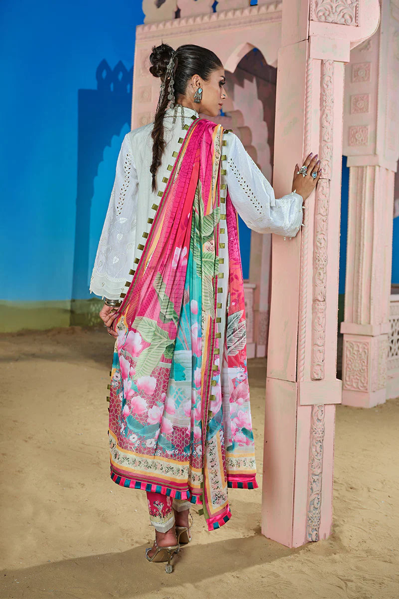 Warda Saleem Dhanak 3PC Chikankari Embroidered Shirt with Digital Printed Wool Shawl – ZC104