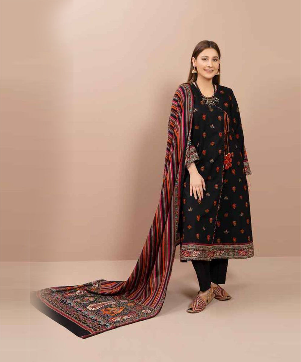 KAYSERIA 3PC Dhanak Embroidered Shirt with Printed Dhanak Shawl – ZC641