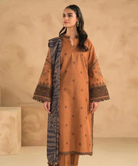 Dhanak 3PC Embroidered Suit with Digital Printed Wool Shawl – ZC1313