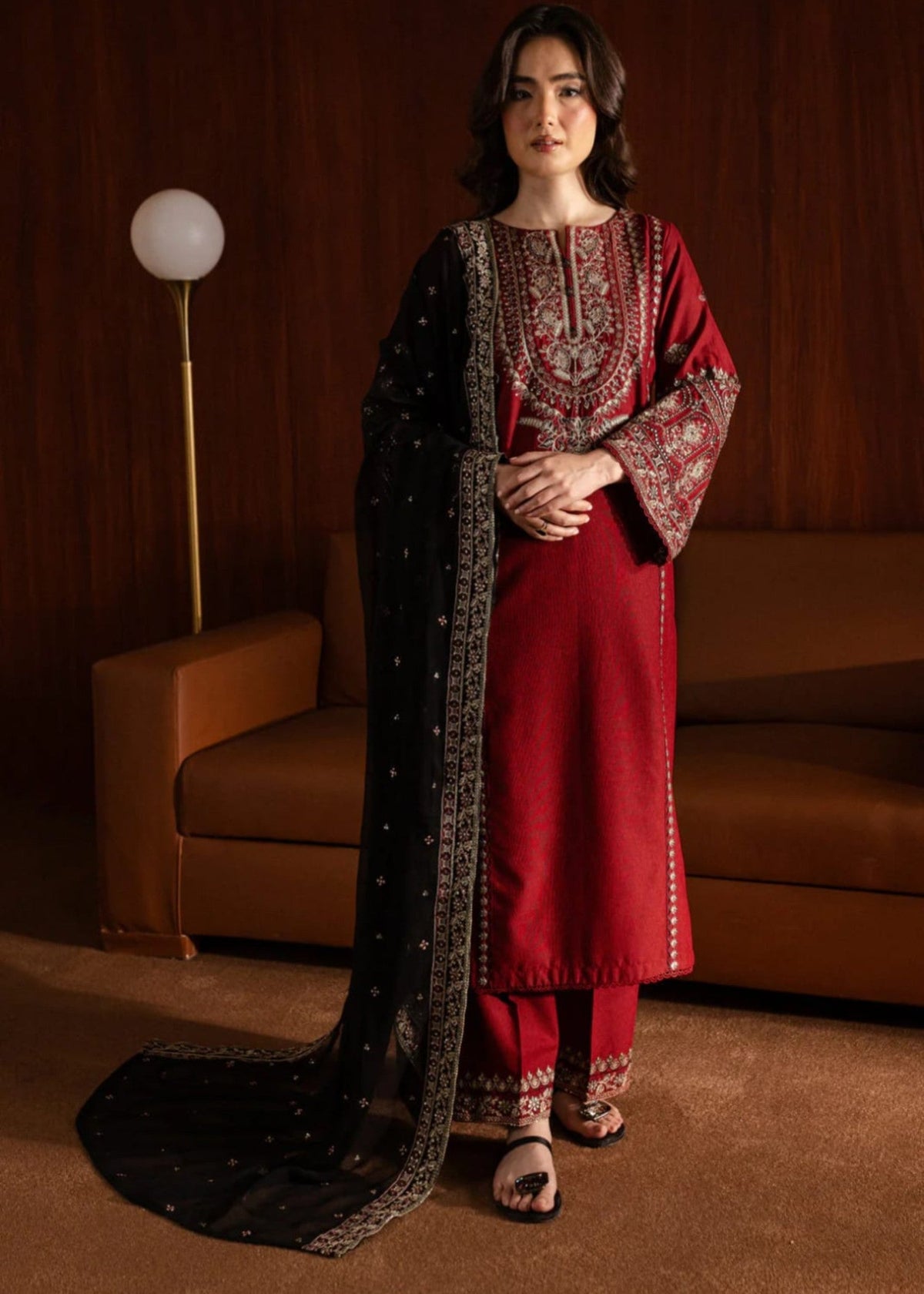 Dhanak 3PC Embroidered Shirt with Organza Sequins Embroidered Dupatta – ZC3351