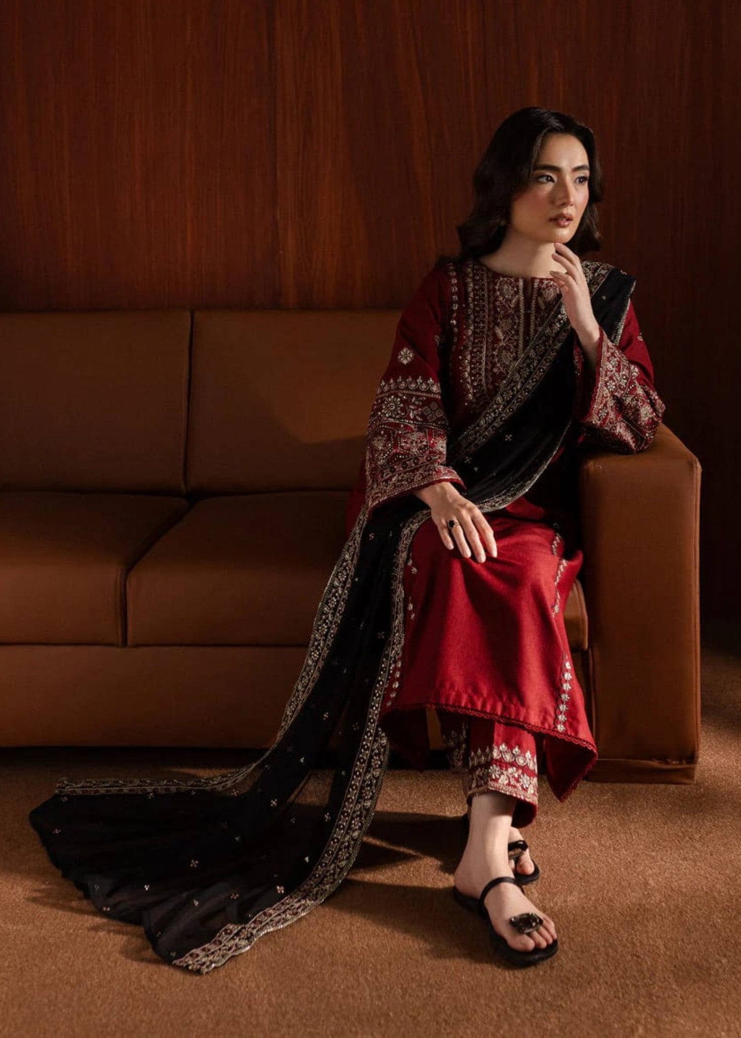 Dhanak 3PC Embroidered Shirt with Organza Sequins Embroidered Dupatta – ZC3351