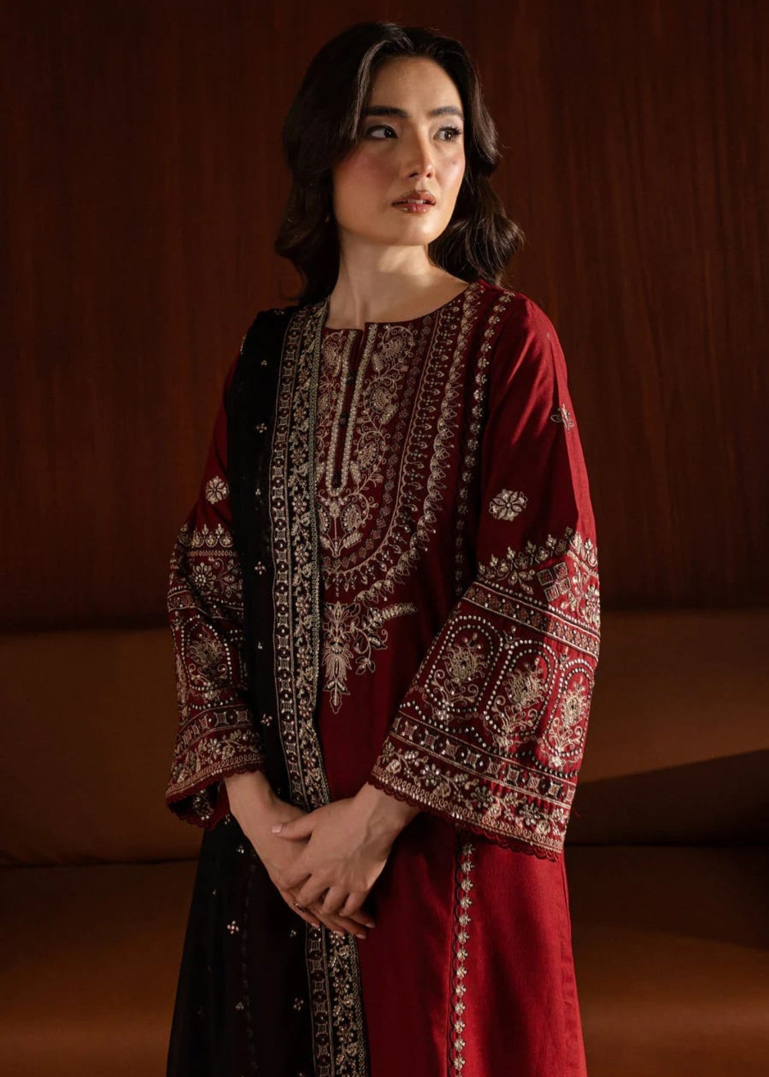 Dhanak 3PC Embroidered Shirt with Organza Sequins Embroidered Dupatta – ZC3351