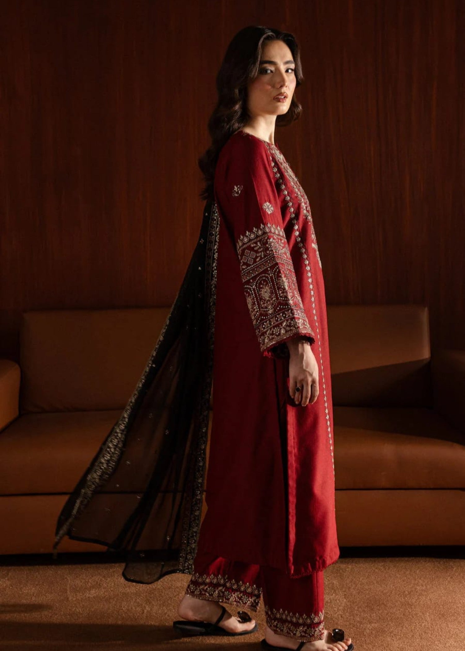 Dhanak 3PC Embroidered Shirt with Organza Sequins Embroidered Dupatta – ZC3351